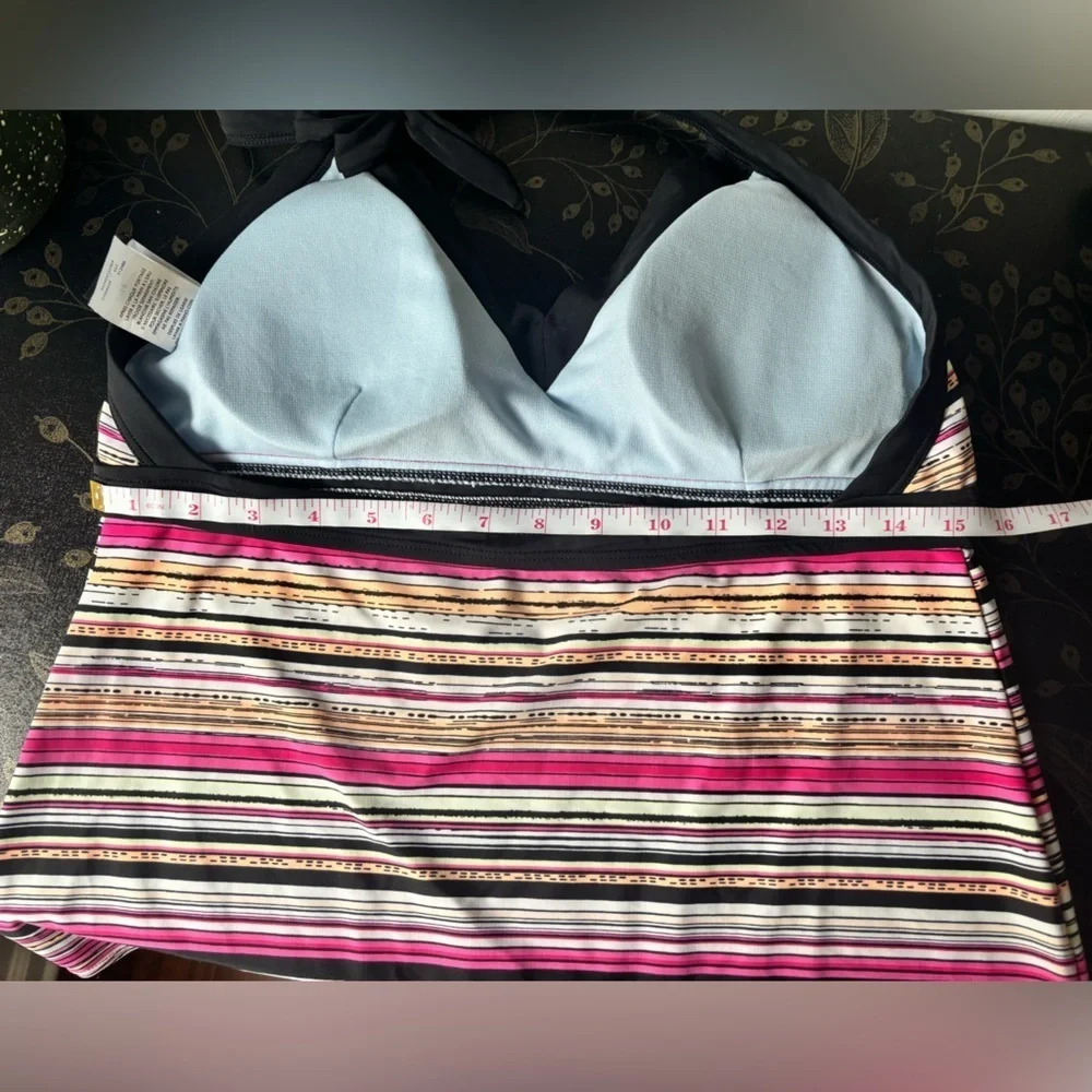 Nike Tankini Swim Top Black Stripe Halter swimsuit